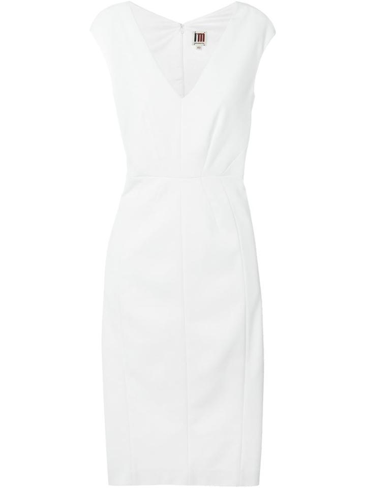 I M Isola Marras V-neck Fitted Midi Dress, Women's, Size: 42, White, Cotton/polyamide/spandex/elastane/polyester