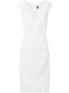 I M Isola Marras V-neck Fitted Midi Dress, Women's, Size: 42, White, Cotton/polyamide/spandex/elastane/polyester