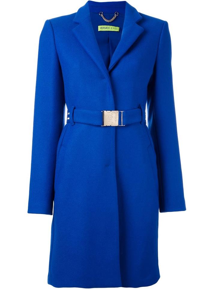 Versace Jeans Single Breasted Coat, Women's, Size: 44, Blue, Polyamide/polyester/acetate/wool