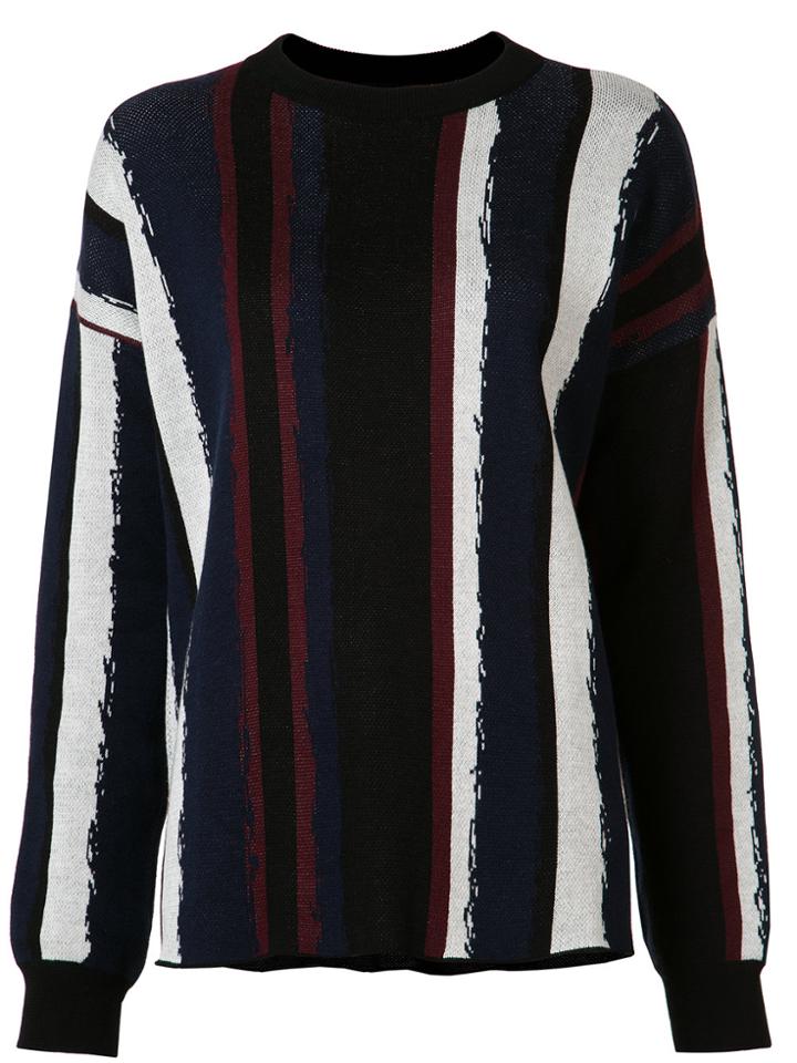 Baja East Striped Round Neck Jumper - Black