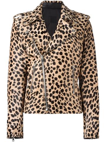 Rta 'nico' Cheetah Print Biker Jacket, Women's, Size: Medium, Brown, Calf Hair