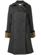 Kiltie Fur Cuff Double Breasted Coat - Grey