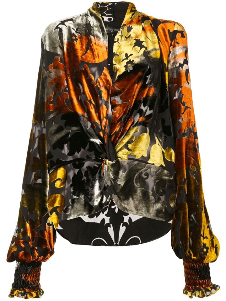 Caroline Constas Floral Silk Blouse - Black