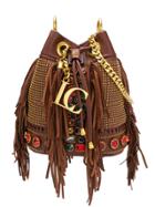 La Carrie Rhinestone-embellished Fringed Bucket Bag - Brown