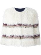 Red Valentino Striped Cropped Jacket, Women's, Size: 40, White, Polyamide/polyester/viscose/lamb Fur