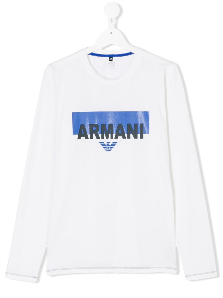 Armani Junior Logo Long Sleeve T-shirt - White