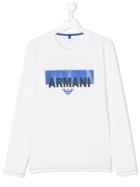 Armani Junior Logo Long Sleeve T-shirt - White