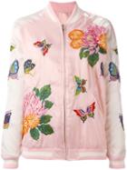 P.a.r.o.s.h. Floral Embroidery Bomber Jacket, Women's, Size: Medium, Pink/purple, Polyester