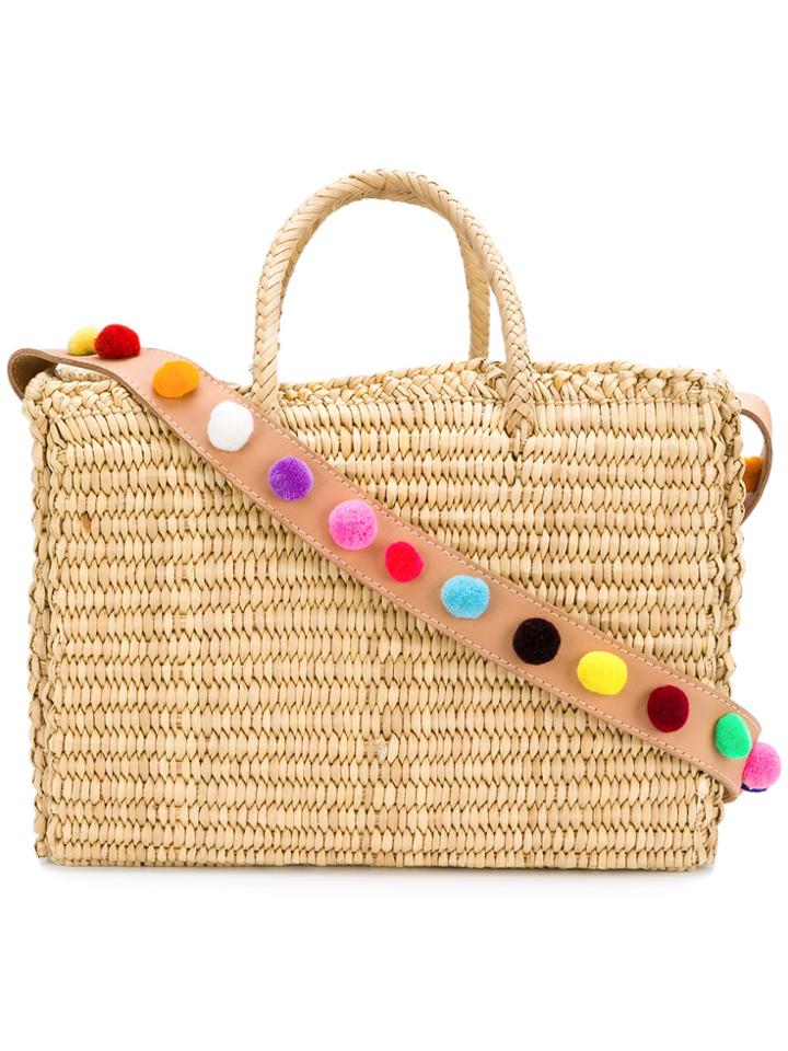 Nannacay Pom Pom Strap Basket Bag - Nude & Neutrals