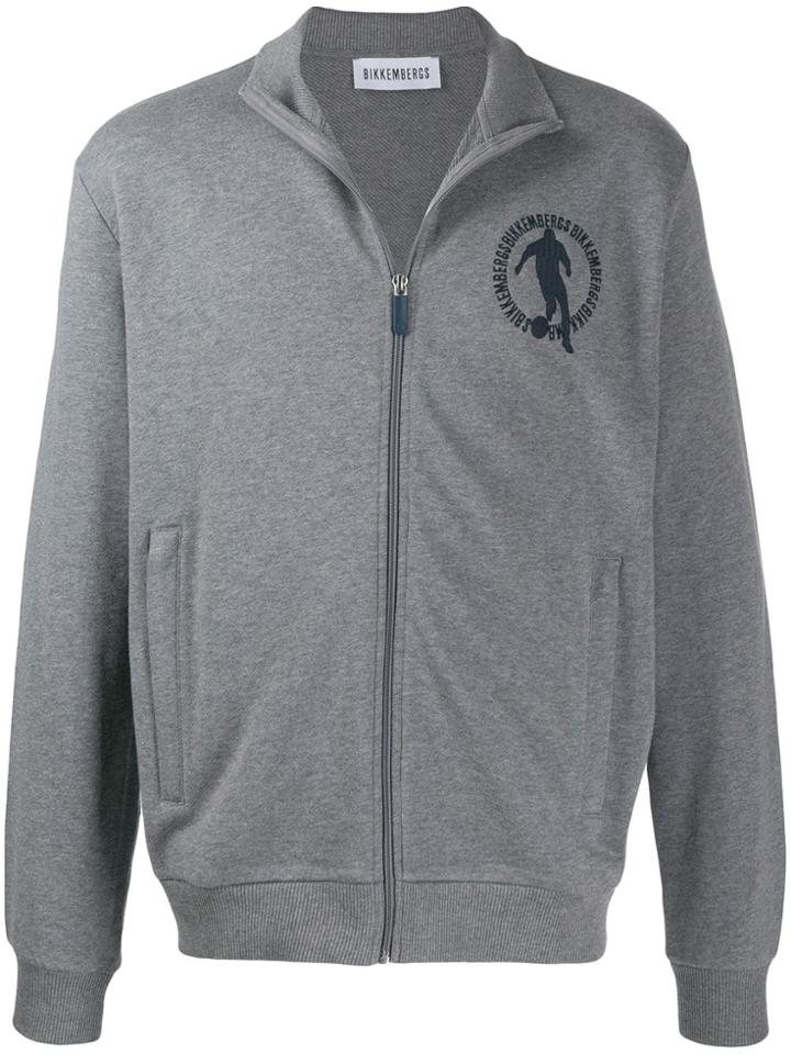 Dirk Bikkembergs Logo Embroidered Zip-up Sweatshirt - Grey