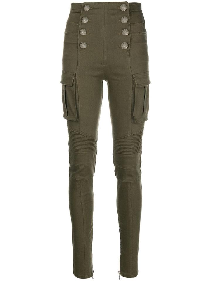 Balmain High-waisted Buttoned Trousers - Green