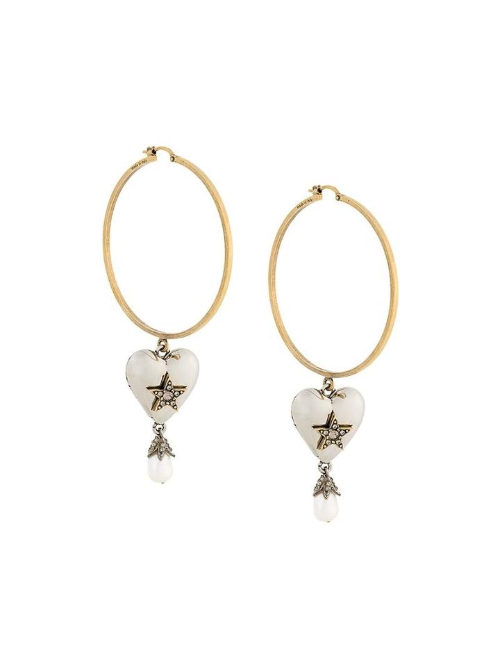 Alexander Mcqueen Heart Pearl Hoop Earrings, Women's, Metallic