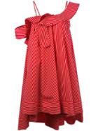 Msgm - Ruffled One Shoulder Dress - Women - Cotton - 42, Red, Cotton