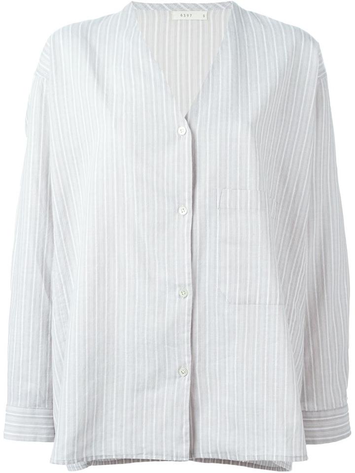 6397 Striped V-neck Shirt, Women's, Size: Medium, Nude/neutrals, Cotton