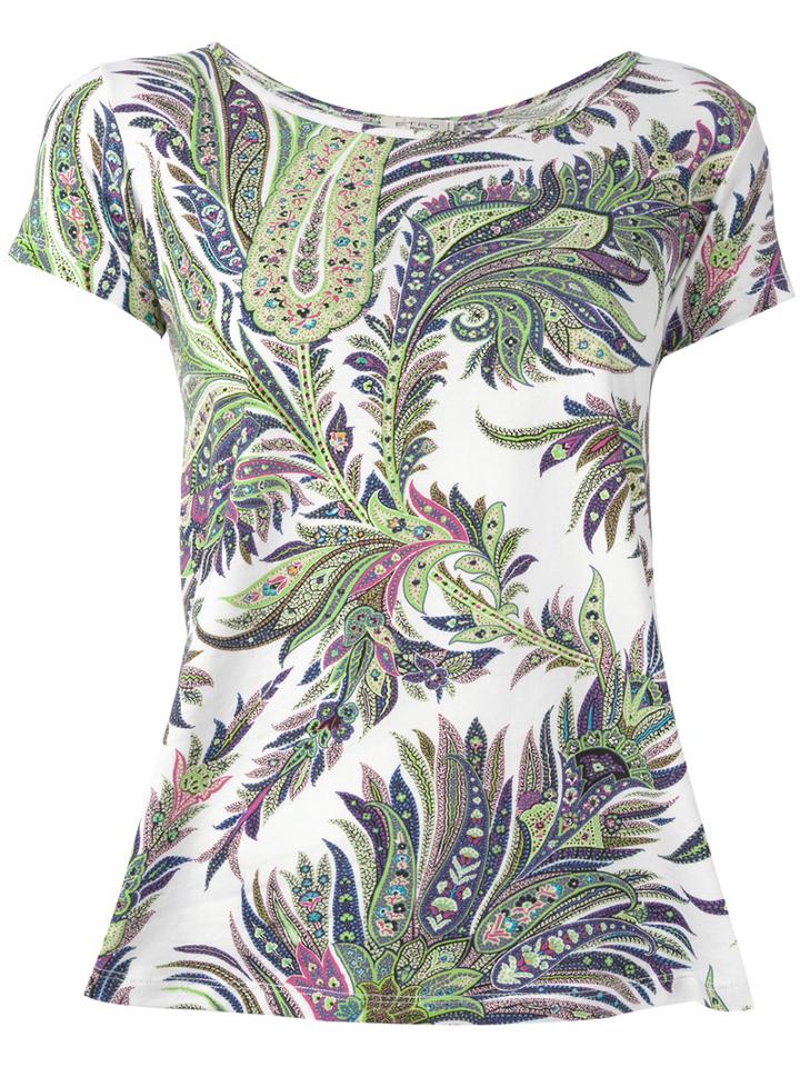 Etro Floral Print T-shirt, Women's, Size: 46, White, Cotton/spandex/elastane