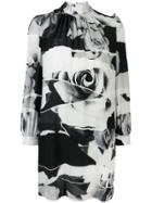 Alexander Mcqueen Torn Rose Print Dress - Black