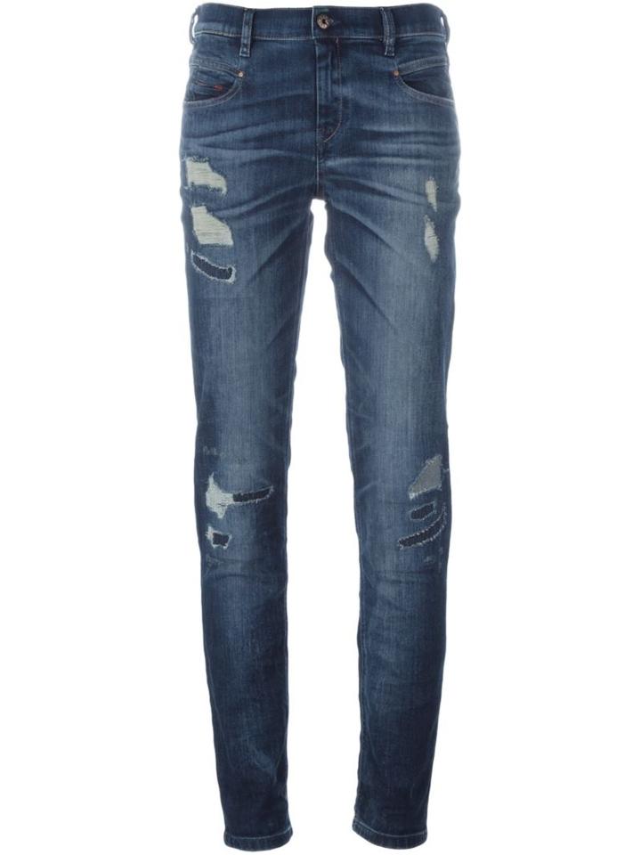 Diesel Distressed Skinny Jeans, Women's, Size: 26, Blue, Cotton/polyester/spandex/elastane