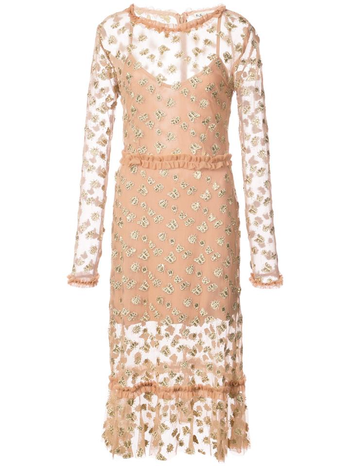 For Love And Lemons Insect And Butterfly Embroidered Dress - Nude &