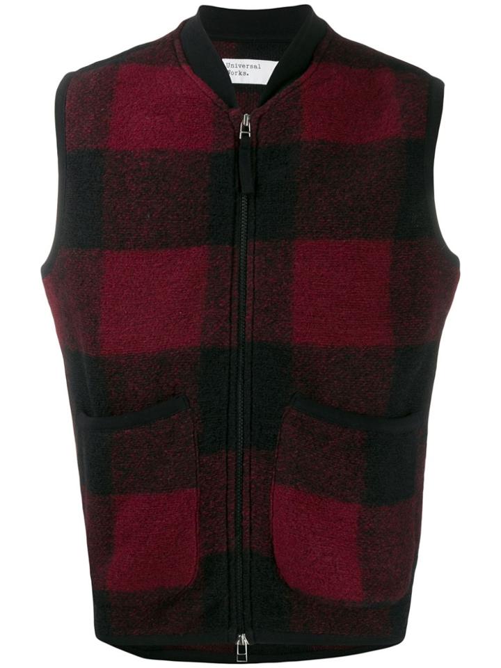 Universal Works Check Fleece Gilet - Black