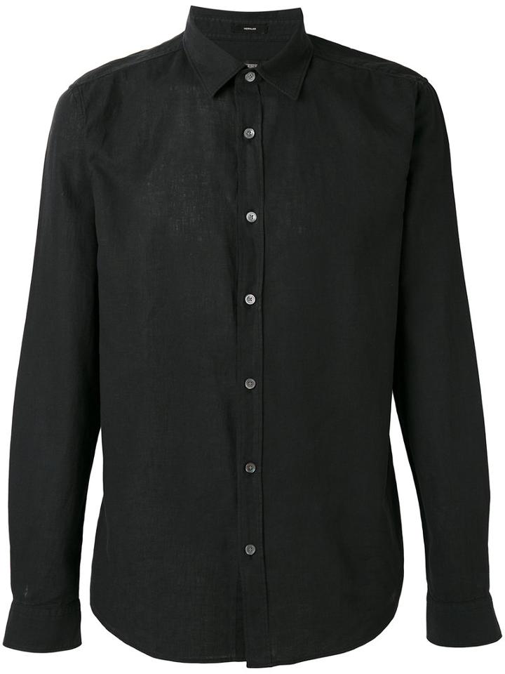 Closed Plain Shirt, Men's, Size: Large, Black, Linen/flax/cotton