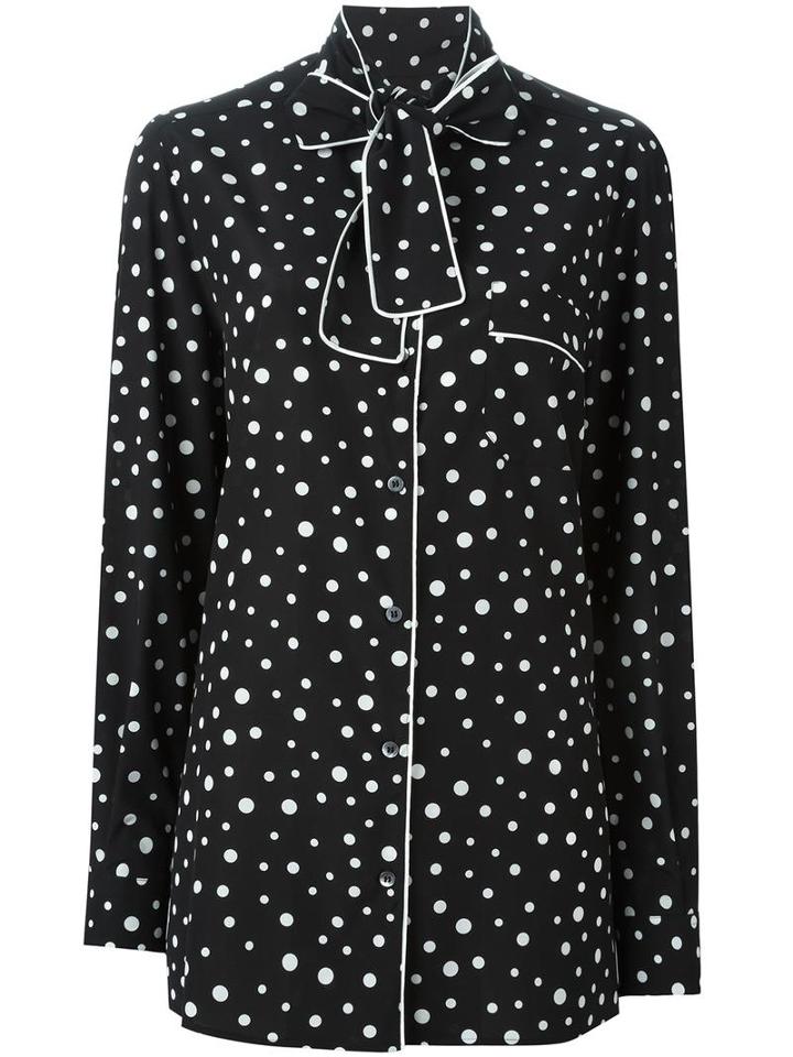 Dolce & Gabbana Polka Dot Print Pyjama Shirt, Women's, Size: 44, Black, Silk/spandex/elastane