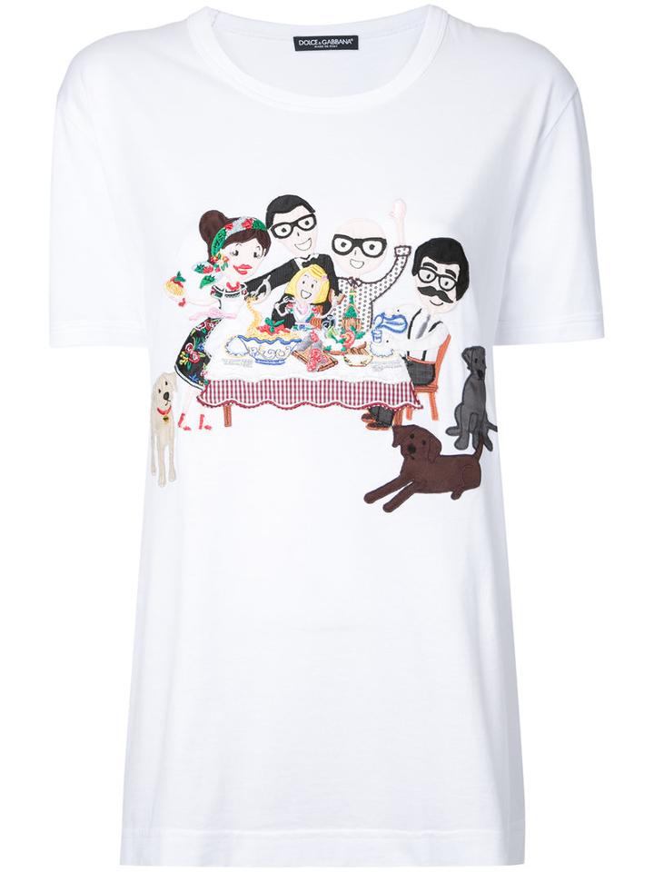 Dolce & Gabbana Cartoon Print T-shirt, Women's, Size: 44, White, Cotton