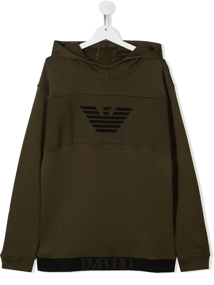 Emporio Armani Kids Teen Printed Logo Hoodie - Green