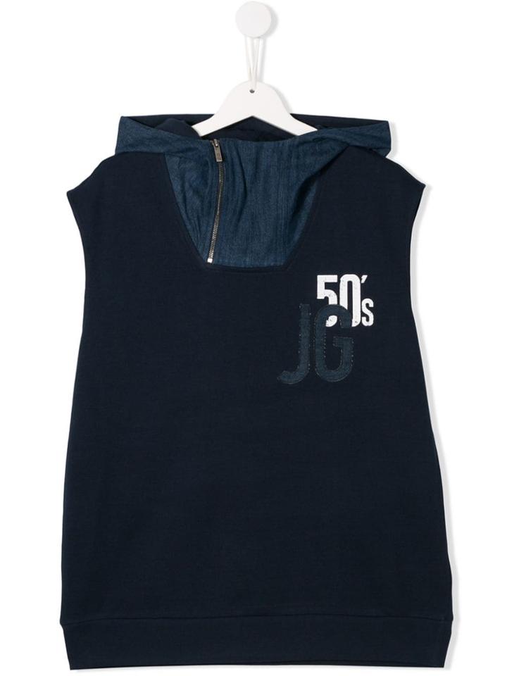 John Galliano Kids Teen Sleeveless Panel Hoodie - Blue