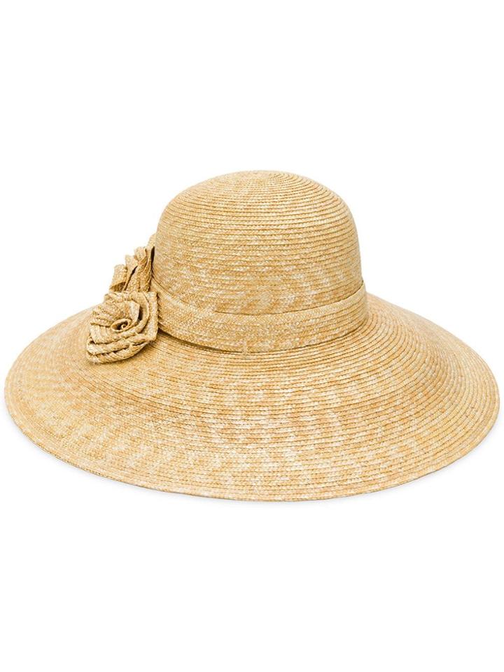 Ermanno Scervino Flower Appliqué Straw Hat - Neutrals