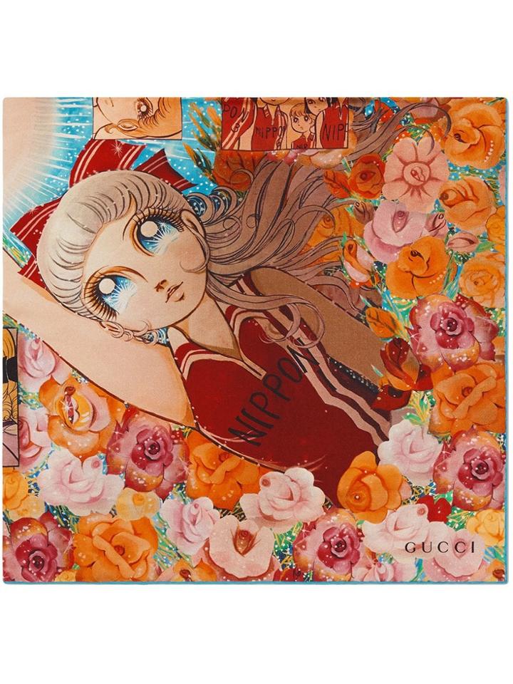 Gucci Silk Scarf With Viva! Volleyball Print - Blue