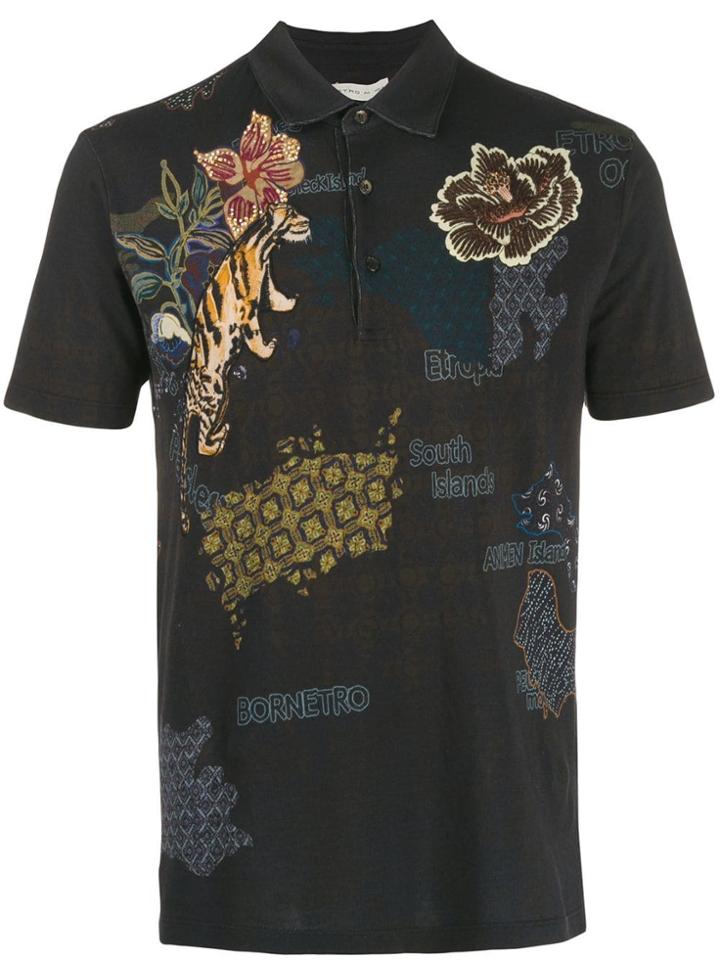 Etro Paisley Island Print Polo Shirt - Brown