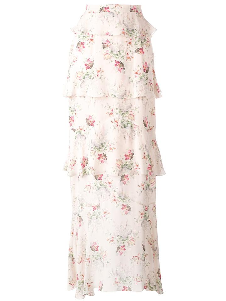 Vilshenko Floral Print Skirt, Women's, Size: 8, Nude/neutrals, Silk