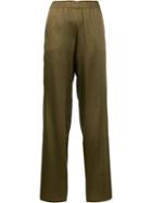 P.a.r.o.s.h. Elasticated Waistband Flared Trousers, Women's, Size: 42, Green, Silk/spandex/elastane