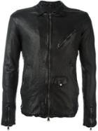 Giorgio Brato Central Zip Jacket, Men's, Size: 56, Black, Leather/cotton/polyester/spandex/elastane