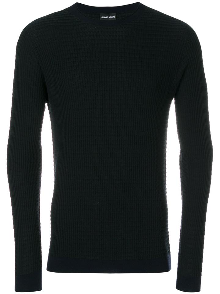 Giorgio Armani Textured Crew Neck Sweater - Blue