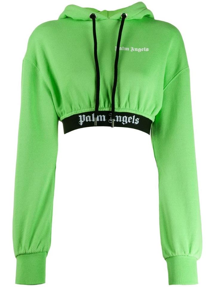 Palm Angels Cropped Logo Hoodie - Green