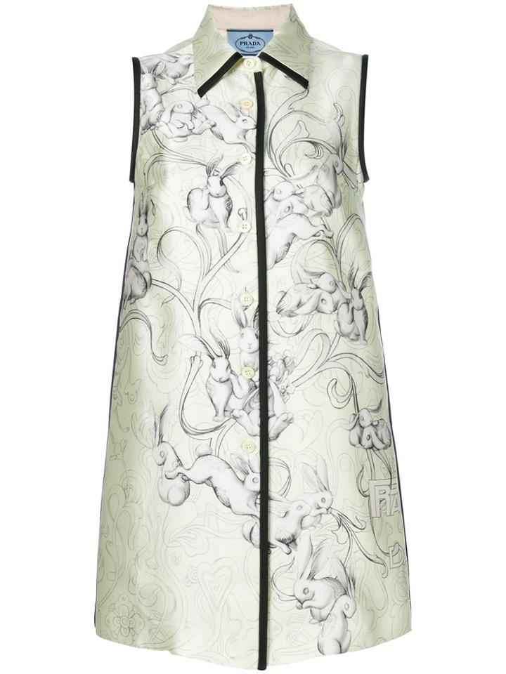 Prada Rabbit Print Sleeveless Shirt Dress - Multicolour