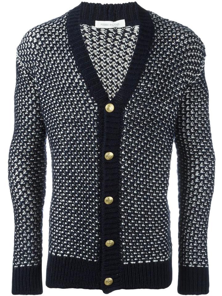 Pierre Balmain Ribbed Detail Cardigan, Men's, Size: 52, Blue, Acrylic/viscose/wool/alpaca
