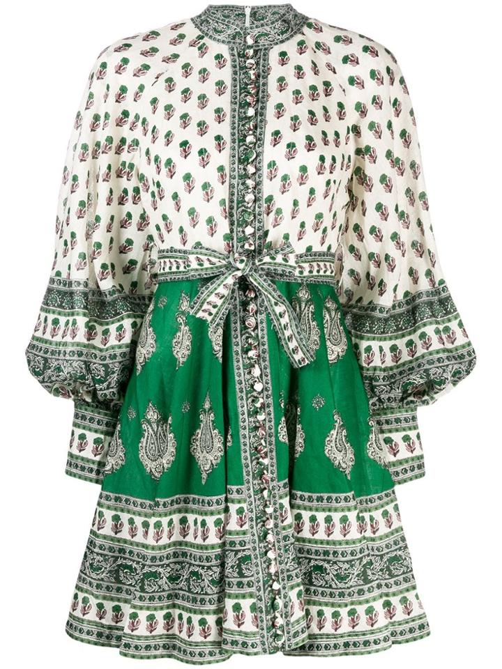 Zimmermann Paisley Peasant-sleeve Dress - White
