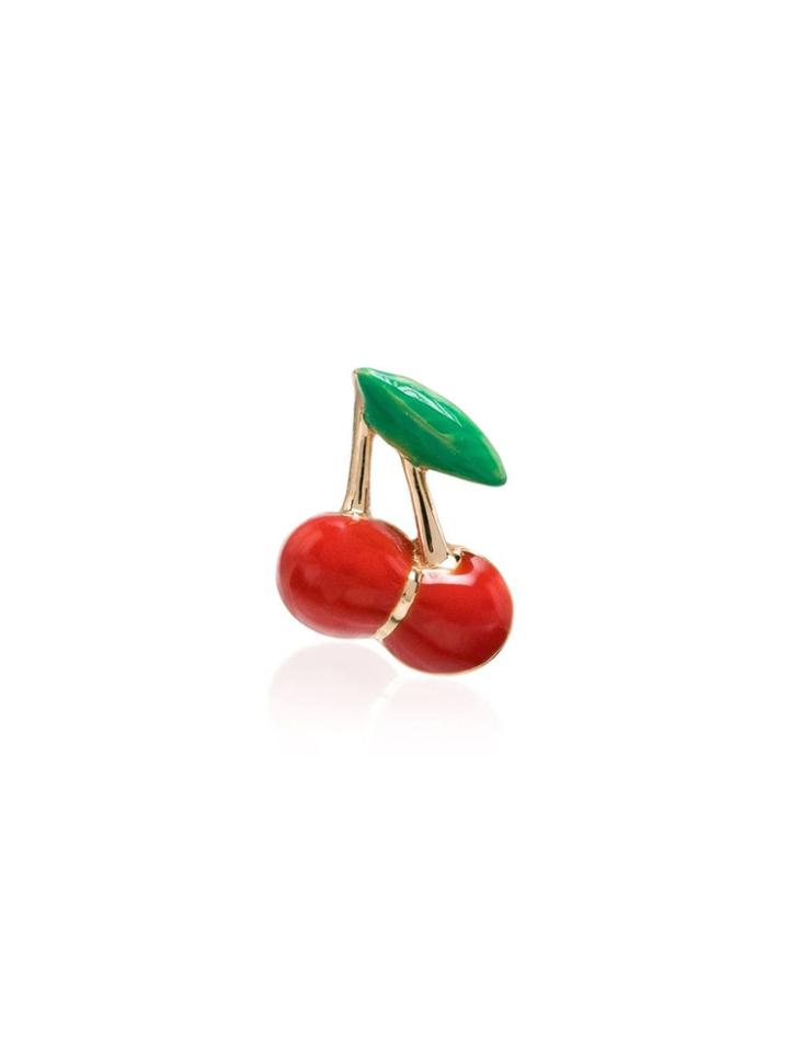 Alison Lou 14kt Yellow Gold Cherry Earring - Red