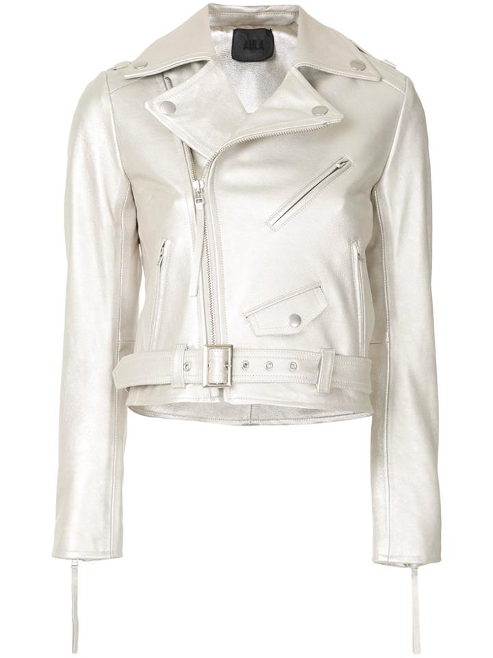 Aula Belted Leather Jacket - Metallic