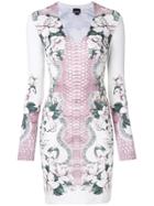 Just Cavalli Floral And Snakeskin Print Bodycon Dress - White