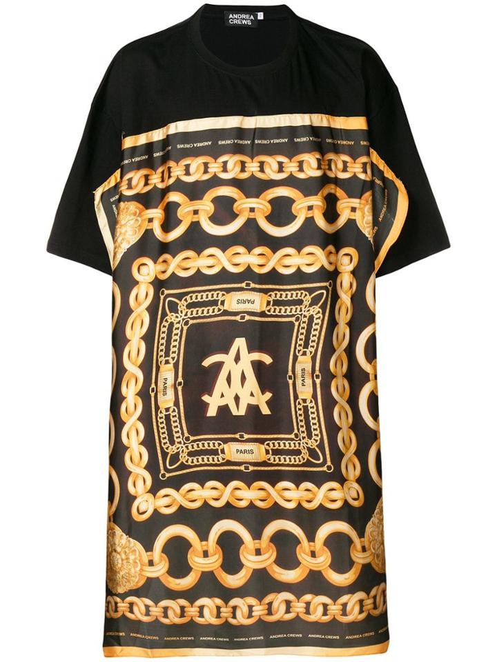 Andrea Crews Chain Patterned Long T-shirt - Black