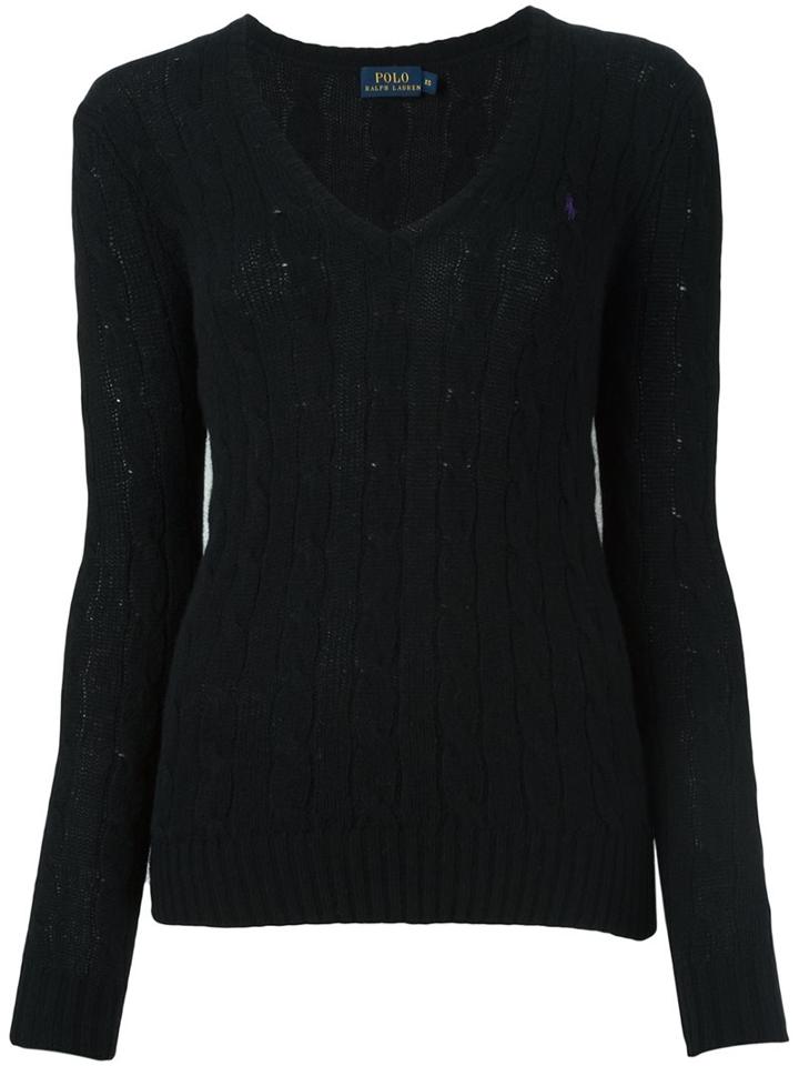 Polo Ralph Lauren Cable Knit Jumper, Women's, Size: Large, Black, Cashmere/merino