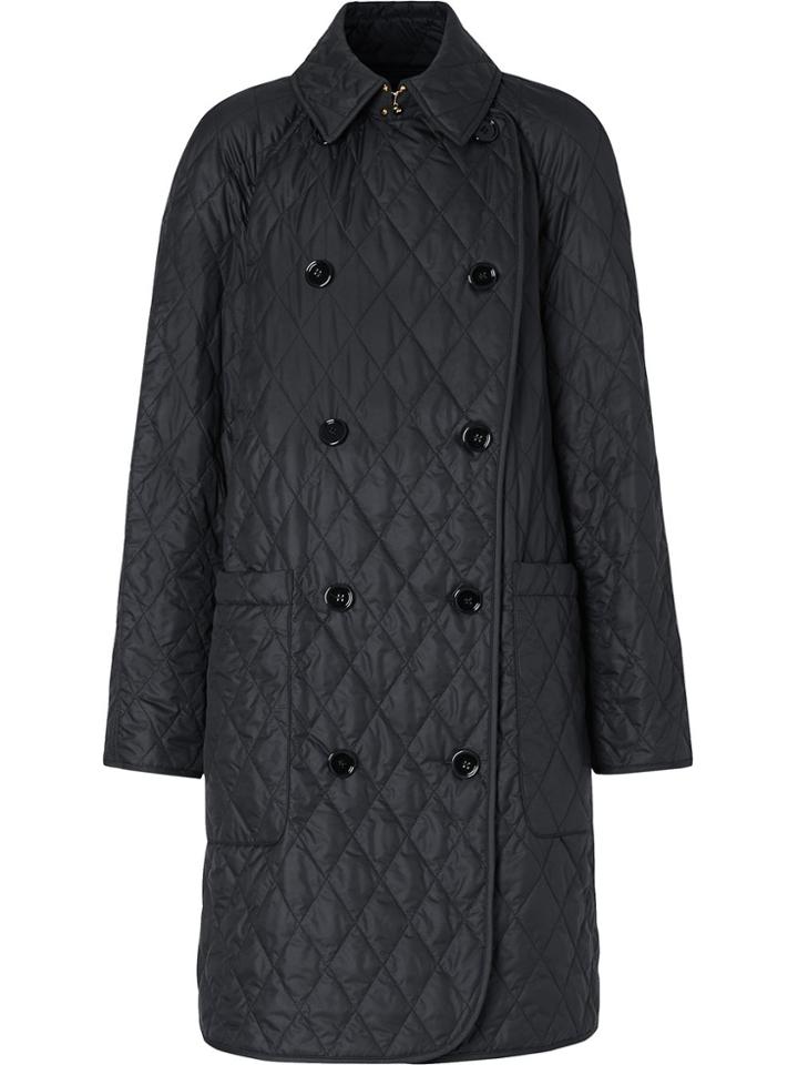 Burberry Double-breasted Quilted Coat - Black