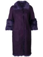 Desa Collection Fur Trimmed Coat - Purple