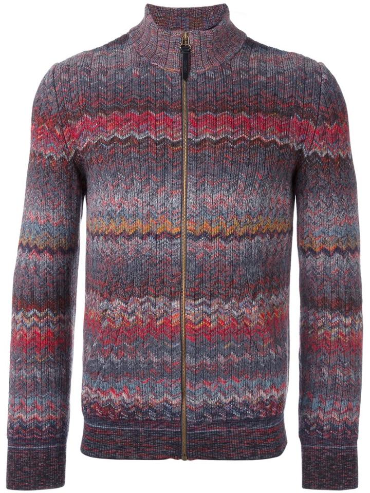 Missoni Zig Zag Zip Cardigan, Men's, Size: 48, Pink/purple, Polyamide/wool