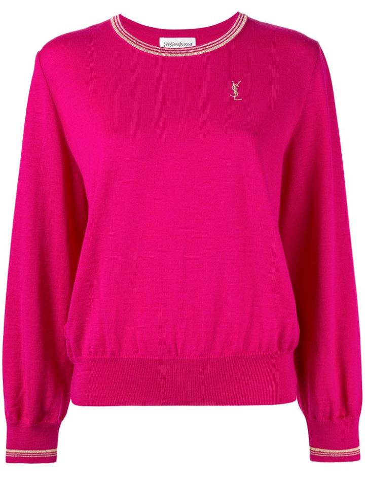 Yves Saint Laurent Vintage Striped Trim Jumper - Purple