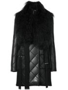 David Koma Quilted Coat With Shearling Collar - Black