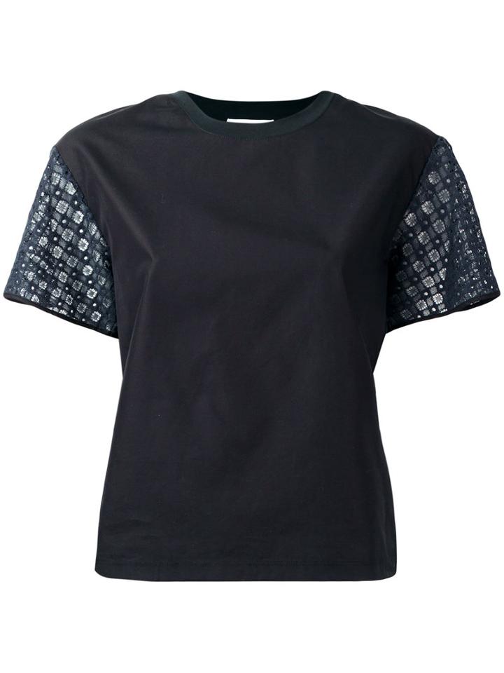 See By Chloé Lace-sleeve T-shirt, Women's, Size: Large, Black, Cotton